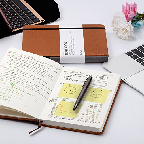 Lemome Thick Classic Notebook with Pen Loop A5 College Ruled Hardcover Writing Notebook with Pocket + Page Dividers Gifts, Banded, Large, 180 Pages, 8.4 x 5.7 in - color: brown