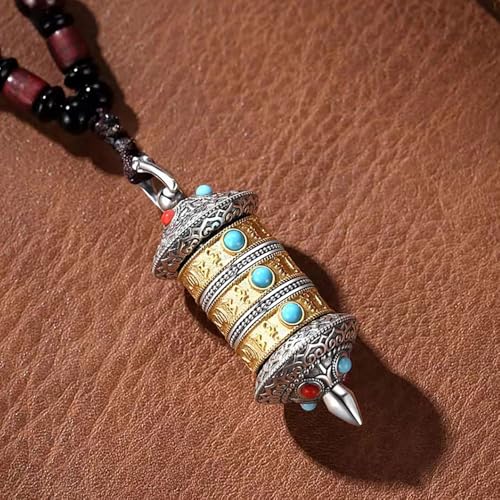 Vivian&CD Good Luck Necklace for Women and Men, Spinner Charm Necklace Luck Amulet Protection Necklace Meditation Prayer Wheel Rotatable Pendant Necklace jewelry for Women and Men - style: prayer wheel