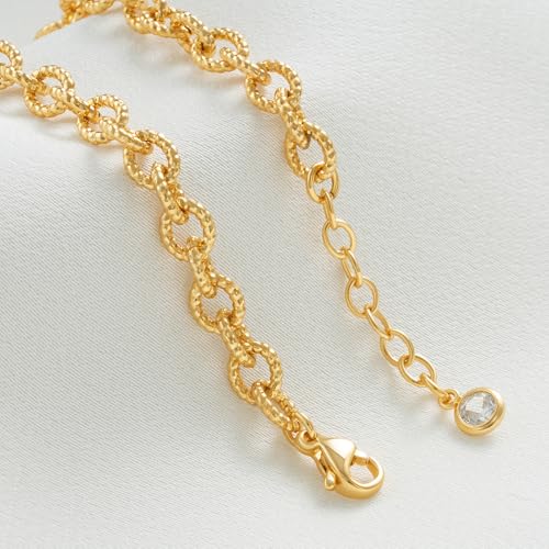WEARON Gold Bracelet for Women 14K Gold Plated Snake Herringbone Figaro Cuban Bead Paperclip Cable Box Chain Simple Jewelry - style: Moire Chain