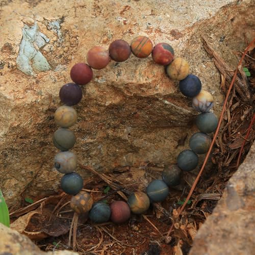 Handmade Natural Imperial Jasper Gem Semi Precious Gemstone 8mm Round Beads Stretch Bracelet 7" Unisex - color: Matte