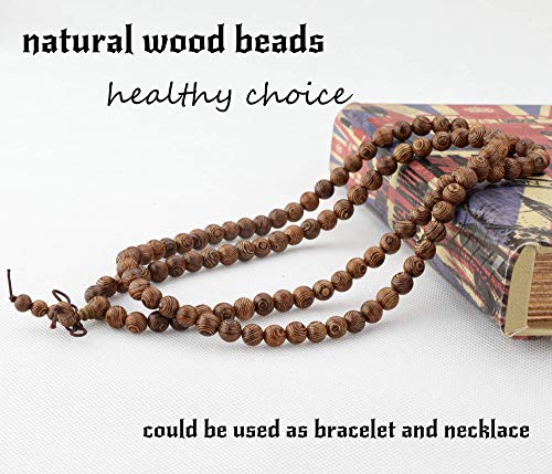 LOYALLOOK 8Pcs 108 Mala Bead Bracelets 8MM Tibetan Buddha Wood Beaded Sandalwood Link Wrist Necklace Chain Bracelets Multilayer Buddhist Prayer Strand Bracelet Meditation Necklace Elastic Chinese Knot