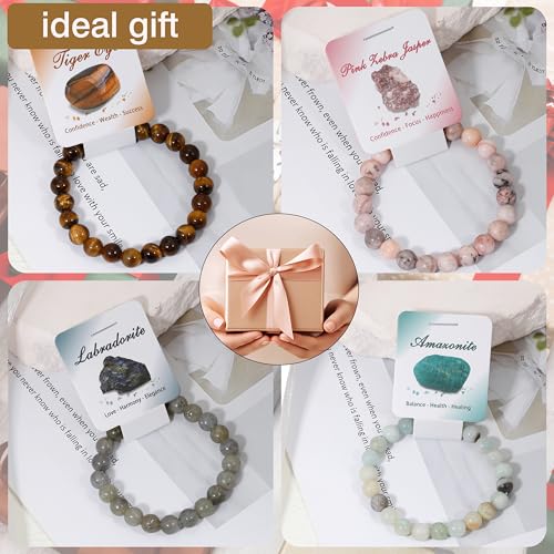 BOMAIL 9Pcs Healing Crystal Bracelets for Women Men 4mm 6mm 8mm Natural Stone Beaded Stretch Bracelet Set Handmade Gemstone Reiki Spiritual Jewelry Gifts - color: C:8mm