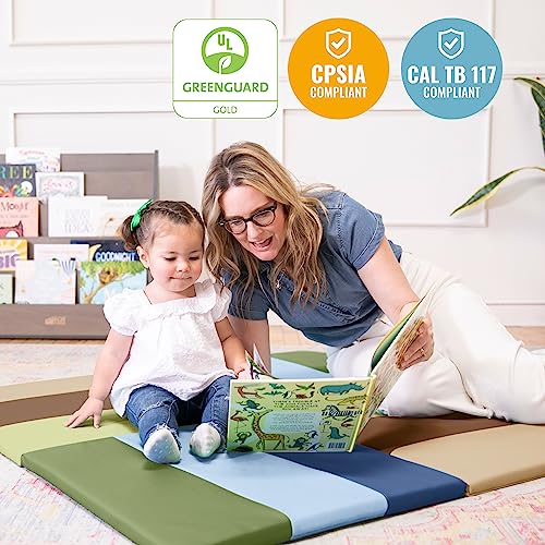 ECR4Kids SoftZone Turning Tiles Folding Activity Play Mat, 48in Square, Baby Essentials, Earthtone - color: Earthtone