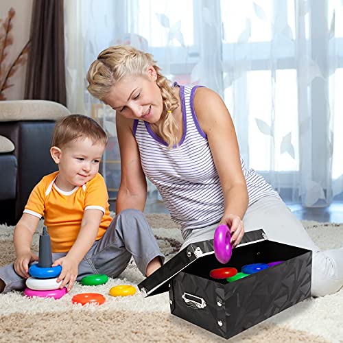 XUCHUN Foldable Storage Boxes with Lids 3 Pack Plastic Collapsible Storage Bins with Handles for Clothes, Cosmetic,Books - color: Black 3 pcs