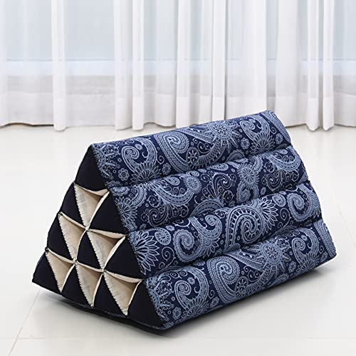 Leewadee Thai Triangle Cushion – Comfortable Backrest for TV or Reading, Wedge Pillow - Eco-Friendly Natural Kapok Filling, 20 x 13 x 13 inches, Blue White - color: Cbt1 - Blue