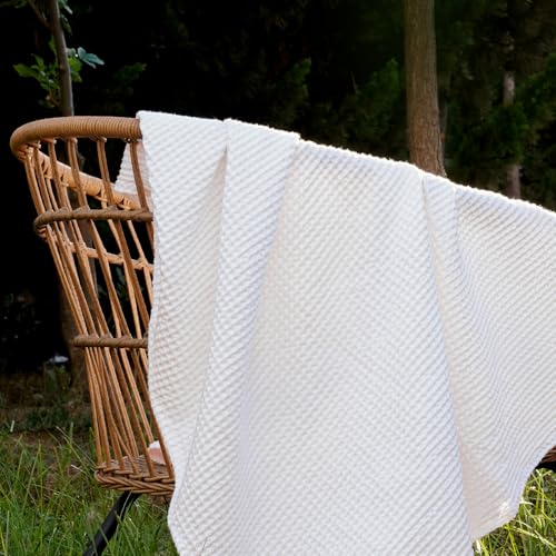 PHF 100% Cotton Waffle Weave Throw Blanket 50" x 60"-Lightweight Cozy Washed Soft Breathable Throw Blanket for Adults and Kids-Great Blanket Layer for Couch Bed Sofa-Elegant Home Decoration- White
