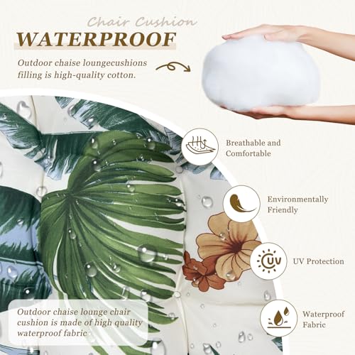Outdoor Chaise Lounge Chair Cushion 75.1 x 23.6 x 4.7in, Waterproof Replacement Cotton Patio Thickened Pool Lounge Chair Cushion with Ties for Patio Outdoor Furniture,Hawaiian Flower - color: Hawaiian Flower
