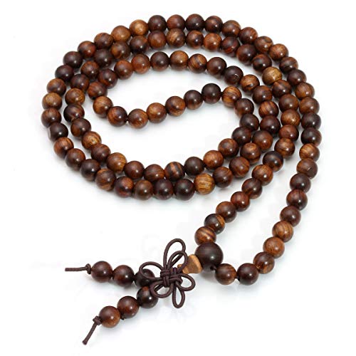 Eigso 6mm 8 mm Natural Mala Beads Wristlets for Women Men 108 Lava Rocks Healing Tibetan Prayer Bracelet Necklace for Man Woman - color: C:6mm Natural Wood
