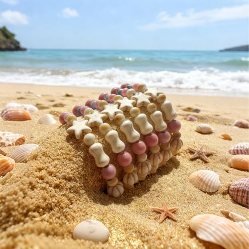 Unisex Stretchy Ceramic Bracelet - Handmade Ocean Beach Boho Jewelry, 1280℃ High-Fired Waterproof Hypoallergenic, Stackable for Women Men, Ideal Gift for All Occasions - color: Off-white