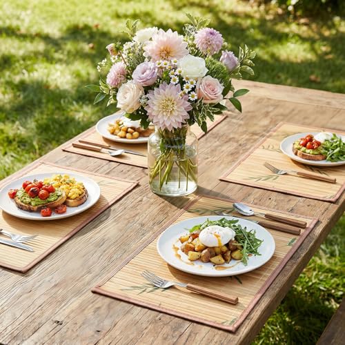 Eorbow 8 Pack Bamboo Placemats, 18 x 12 Inch Anti-Slip Table Mats, Heat Resistant Place Mats, Japanese Style Washable Placemats for Dining Room, Kitchen, Restaurant