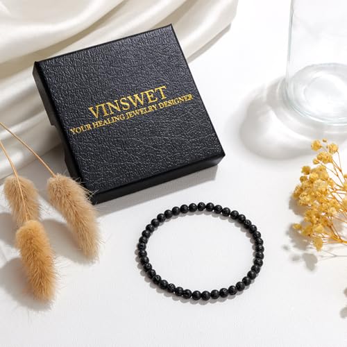 Vinswet 4mm 6mm 8mm Healing Crystal Bracelets for Women Men Natural Stone Beaded Stretch Bracelet Handmade Gemstone Reiki Spiritual Jewelry Gifts - color: Lava Rock, size: 4mm