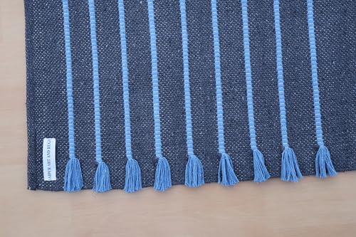 Jaipur Art & Rugs Cotton Yoga Rug - Eco-Friendly Hand-Woven Thick Mat (24”x72”x5mm) for Everyday Fitness at Home - Comfortable & Extra-Long - color: Navy-Sky Blue