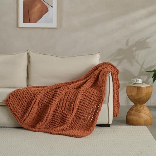 Soft Knitted Throw Blanket - 50x60 Inch Cozy & Lightweight All-Season Blanket, Wrinkle-Resistant Polyester for Couch, Bed, Sofa, Reading Nook (Orange) - color: Orange