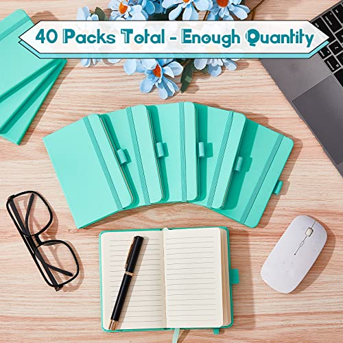 Laumoi Small Notebooks A6 Pocket Journals 3.5 x 5.5 Inch Small Leather Notebook Mini Ruled Lined Journal with Elastic Band Pen Holder Page Marker Ribbons(Light Blue,40 Pieces) - color: Light Blue