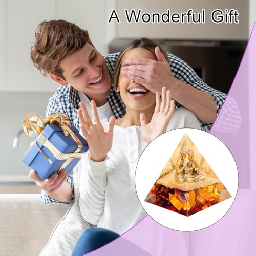 Natural Tiger's Eye Stone Orgone Pyramid, Orgonite Crystal Healing Pyramid with Built-in Buddha Statue, Attract Wealth Success, Prosperity, Balance Chakra Used for Meditation & Healing, 6cm - color: Yellow2