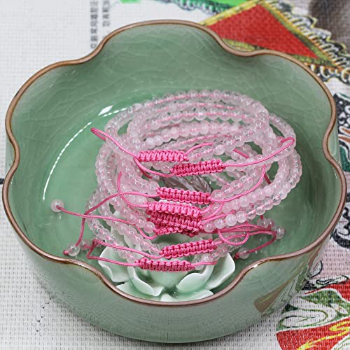 Keleny Natural Gemtones 4mm Round Beads Crystal Adjustable Braided Macrame Tassels Bracelets Unisex - color: Pink
