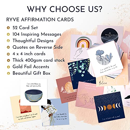 RYVE 52 Positive Affirmation Cards for Women – Mindfulness Prompts with Inspirational Quotes for Daily Motivation & Meditation – Inspirational and Daily Affirmations Cards, Inspirational Gifts