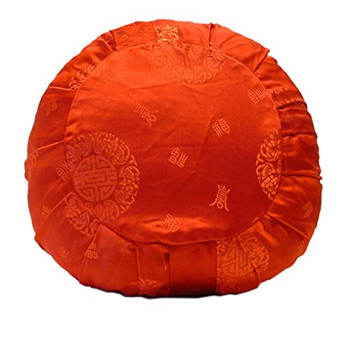 Taraluna - Fair Trade, Organic & Green Gifts Zen Zafu Sitting or Meditation Cushion with Silk Brocade Cover, Red