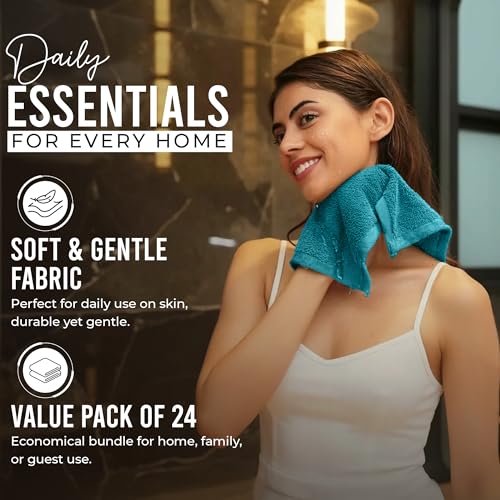 RIVERSIDE Pack of 24 Wash Cloths for Showering, 12 x 12 Inches, Super Soft & Absorbent, 100% Cotton Washcloths Premium Quality Flannel Face Cloths for Bathroom, Gym, Spa (Teal, 24 Pack) - color: Teal