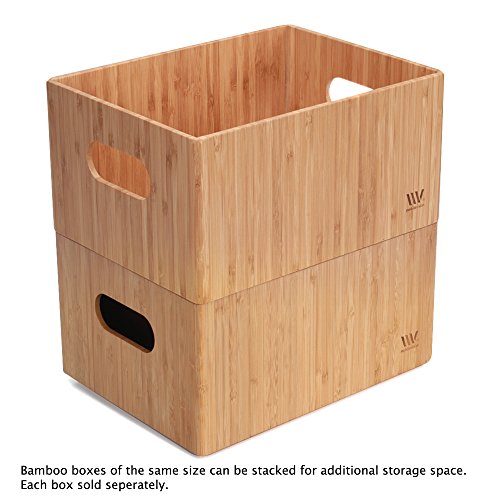 MobileVision Bamboo Storage Box, 12”x 9”x 6”, Durable Bin w/ Handles, Stackable - For Toys Bedding Clothes Baby Essentials Arts & Crafts Closet & Office Shelf With (White Clip Included)