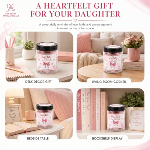 Mothers Day Gifts for Daughter from Mom - Positive Pink Bow God Says You Are Jar with 60 Bible Verses Encouragement Cards Daughter Gifts From Mom Christian Relious Birthday Graduation Gift for Her - color: Positive Pink Bow