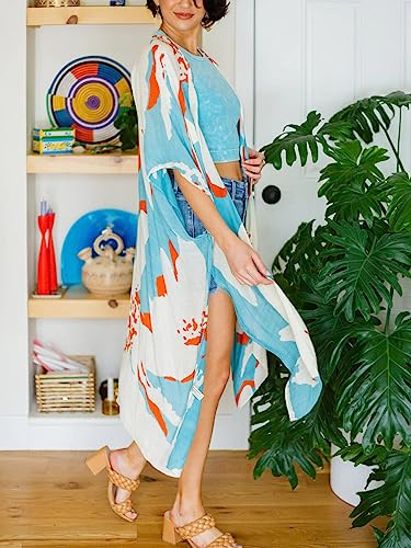 Kimonos for Women Swimsuit Coverups Beach Cover Up Swimwear Cardigan Summer - color: Summer Painting 3