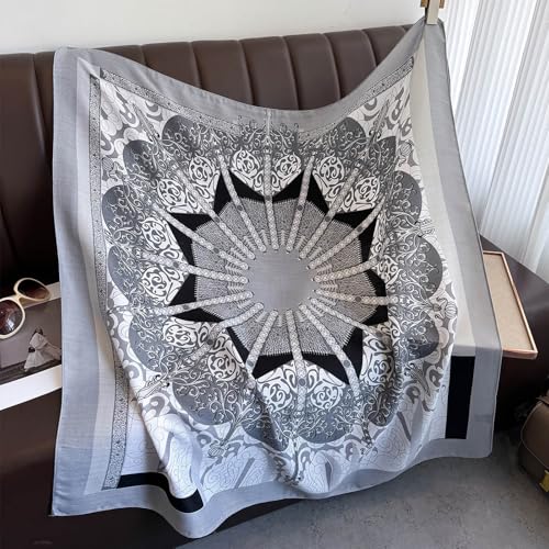 35" Head Scarf Large Square Scarf Like Cotton Hairscarf Fashion Scarves Bandana Night Sleeping Wraps for Women B01 - color: Grey Floral Scrolls