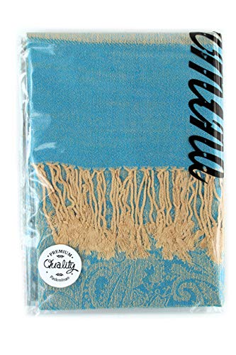 PASKMLNA Paisley Jacquard Pashmina Shawl Wrap Scarf Stole - color: Aqua Camel