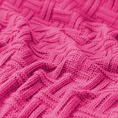 Aormenzy Soft Cozy Acrylic Throw, Cable Knit Blanket for Couch, Sofa, Bed - Hot Pink (1.7lb) 50x60 - color: Hot Pink