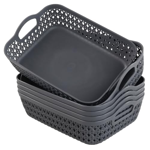 Morcte Small Storage Basket, Plastic Mesh Organizer Basket (Grey, Set of 6)