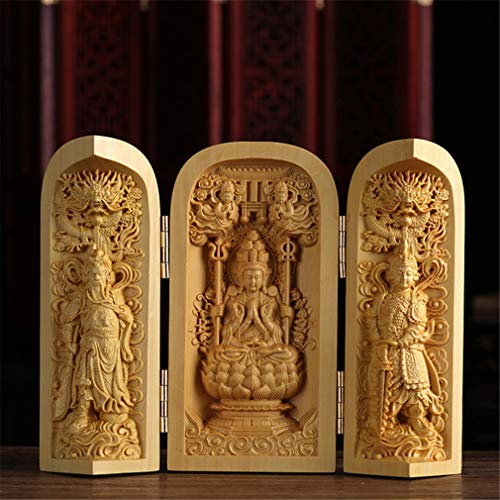 Ulalaza Boxwood Buddha Statue Solid Wood Carvings Carved Locker Box Sculpture Decoration - color: Style-4