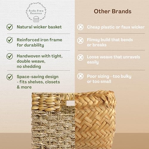 Large Wicker Storage Baskets with Handles, Natural Seagrass and Hyacinth Woven Storage Basket for Organizing Shelves, Closet, Pantry, Living Room, 17 x 11 x 7.5 Inches - size: Large - 17" x 11" x 7.5" in.