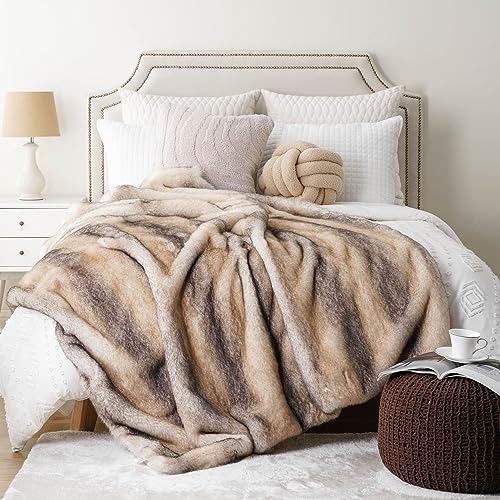 BATTILO HOME Luxury Faux Fur Throw Blanket, Soft Cozy Mink Fur Blanket for Couch, Sofa, Chair, Bed, Thick Warm Fall Fur Throw Blankets, 50"x60" - color: Yellow&grey, size: 50"x60"