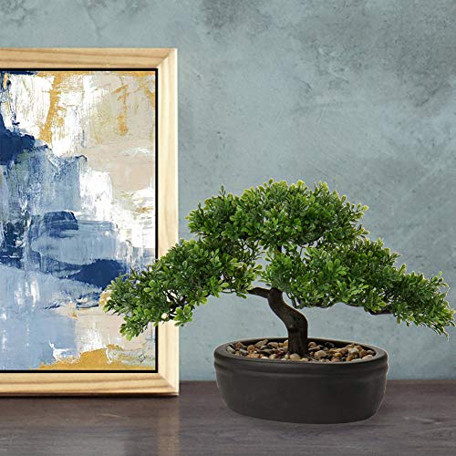 Artificial Bonsai Tree Juniper Faux Plants Indoor Small Fake Plants Decor with Ceramic Pots for Home Table Office Desk Bathroom Shelf Bedroom Living Room Farmhouse Decorations - style: 9" Ficus
