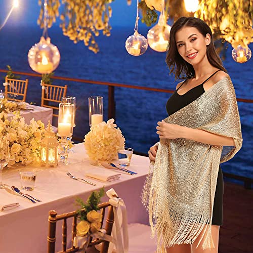 vimate Sparkling Metallic Shawls and Wraps for Evening Party/Wedding/Formal Dresses (With Free Buckle) - color: C1#. Khaki Gold (With Khaki Buckle)