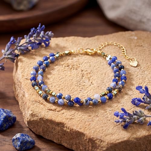 Farfume Beaded Bracelets for Women, Chakra Crystal 4mm Beads Gemstone Natural Stone Bead Spiritual Jewelry Gifts for Women - color: Blue Sodalite-Thinking