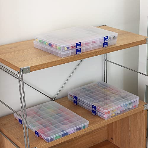 2 Pack Fixed 48 Grids Clear Plastic Divider Storage Box, Transparent Organizer Container Case for Bead, Button, Jewelry, Diamond, Craft, Small Parts, Sewing Kit,DIY Accessories
