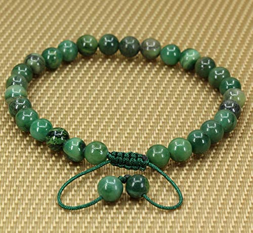 Angelstones Handmade Gemstone 6mm Round Beads Adjustable Braided Macrame Tassels Chakra Reiki Bracelets 7-9 inch Unisex - color: African Serpentine