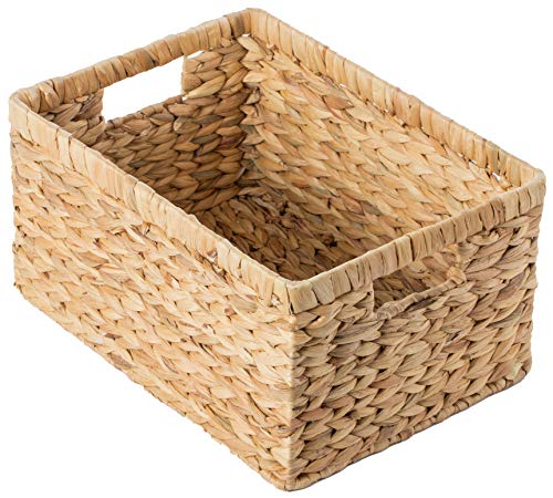 Natural Woven Water Hyacinth Wicker Rectangular Storage Bin Basket with Handles, Large - size: Large