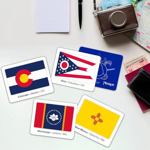 Menique U.S. States Flags Memory Matching Game – 100 Cards (50 Pairs) – Learn State Flags, Capitals & Abbreviations – Educational Card Game for Kids and Adults - style: U.S. States Flags