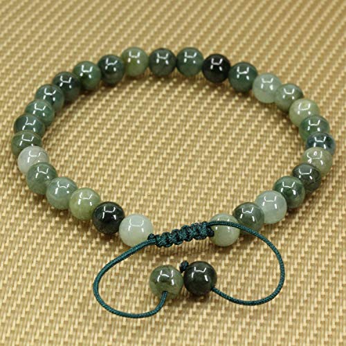 Angelstones Handmade Gemstone 6mm Round Beads Adjustable Braided Macrame Tassels Chakra Reiki Bracelets 7-9 inch Unisex - color: Dark Green Jade