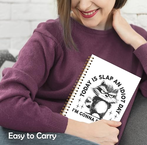 Funny Raccoon Notebook, Raccoon Gifts for Women Journal, Animal Lover Gifts Journal, Today is Slap an Idiot Day Funny Animal Hardcover Spiral Notebooks, 5.5x8.3 Inch - color: Color_7