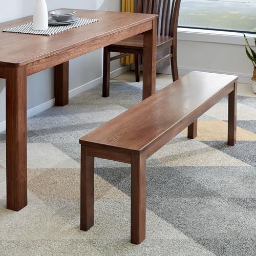 100% Solid Oak Wood Dining Bench, 47.3'' Entryway Bench Extra Chair Seat Long Ottoman with Squre End & Round Corner for Kitchen Living Room Bedroom, Walnut - size: 47.3inch-Walnut-Square End & Round Corner