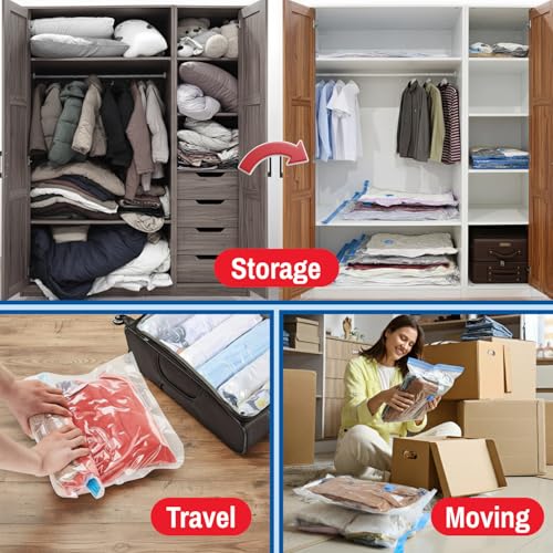 6 Pack Small Vacuum Storage Bags for Comforters, Blankets & Clothes – Vacuum Sealed Compression Bags with Hand Pump – Space Saver Storage Bags for Bedding, Moving, Travel & Organization - size: 6 Small Bags