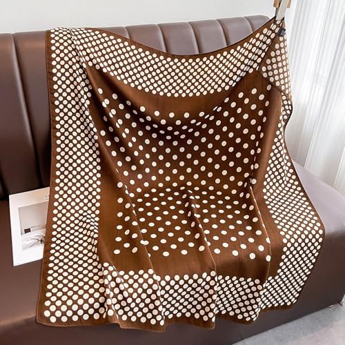 35" Head Scarf Large Square Scarf Like Cotton Hairscarf Fashion Scarves Bandana Night Sleeping Wraps for Women B01 - color: Brown-white Polka Dots