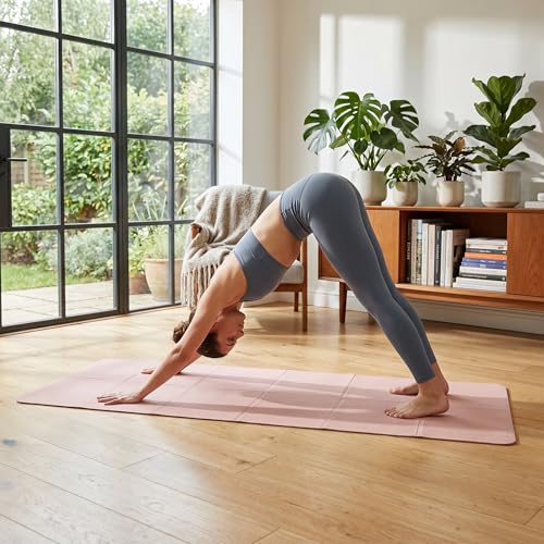 TPE Yoga Mat with Hanging Holes, Wall Mount Workout Mat, Shock Absorbent Fitness Pad for Home Gym, Pilates & Meditation - color: pink foldable