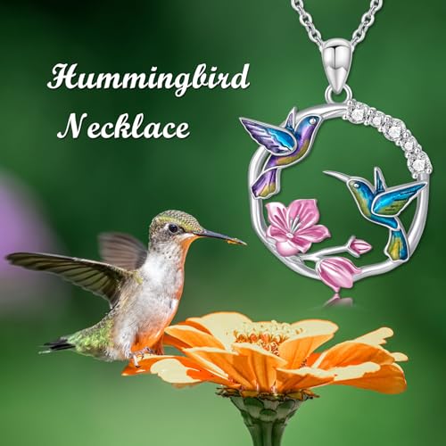Hummingbird/Phoenix/Owl/Dove/Flamingo/Raven/Blue Jay/Cardinal/Peacock/Eagle/Parrot/Robin Necklace for Women 925 Sterling Silver Bird Pendant Necklace Animal Jewelry Gift for Mother Wife - style: Two Hummingbird Necklace
