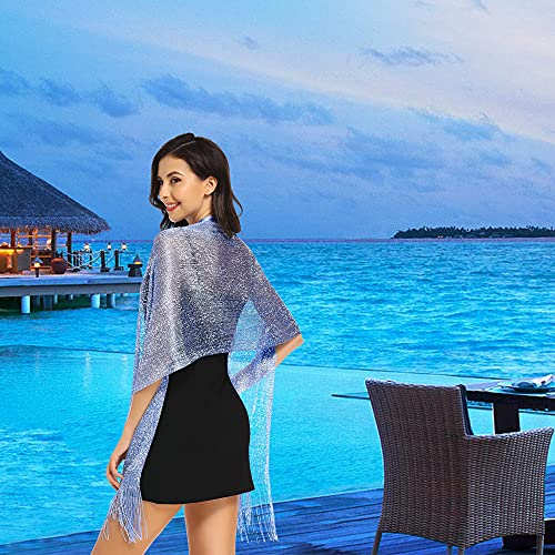 vimate Sparkling Metallic Shawls and Wraps for Evening Party/Wedding/Formal Dresses (With Free Buckle) - color: R#. Light Blue (With Light Blue Buckle)