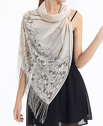 RIIQIICHY Shawls and Wraps for Evening Dresses Scarfs for Women Pashmina Wedding Formal Shawl - color: Beige