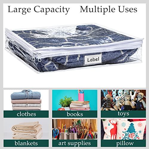 6pcs Clear Zippered Storage Bag Plastic Individual Sweater Storage Bag with Zipper Label Closet Clothing Organizer for Blanket Clothes Bed Sheet Comforter Quilt Pillow(15.7 x 13.7 x 3.9 Inch) - size: 15.7 x 13.7 x 3.9 Inch